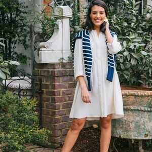 Tuckernuck Cream Midi Shirt Dress with Navy Stripe Sweater